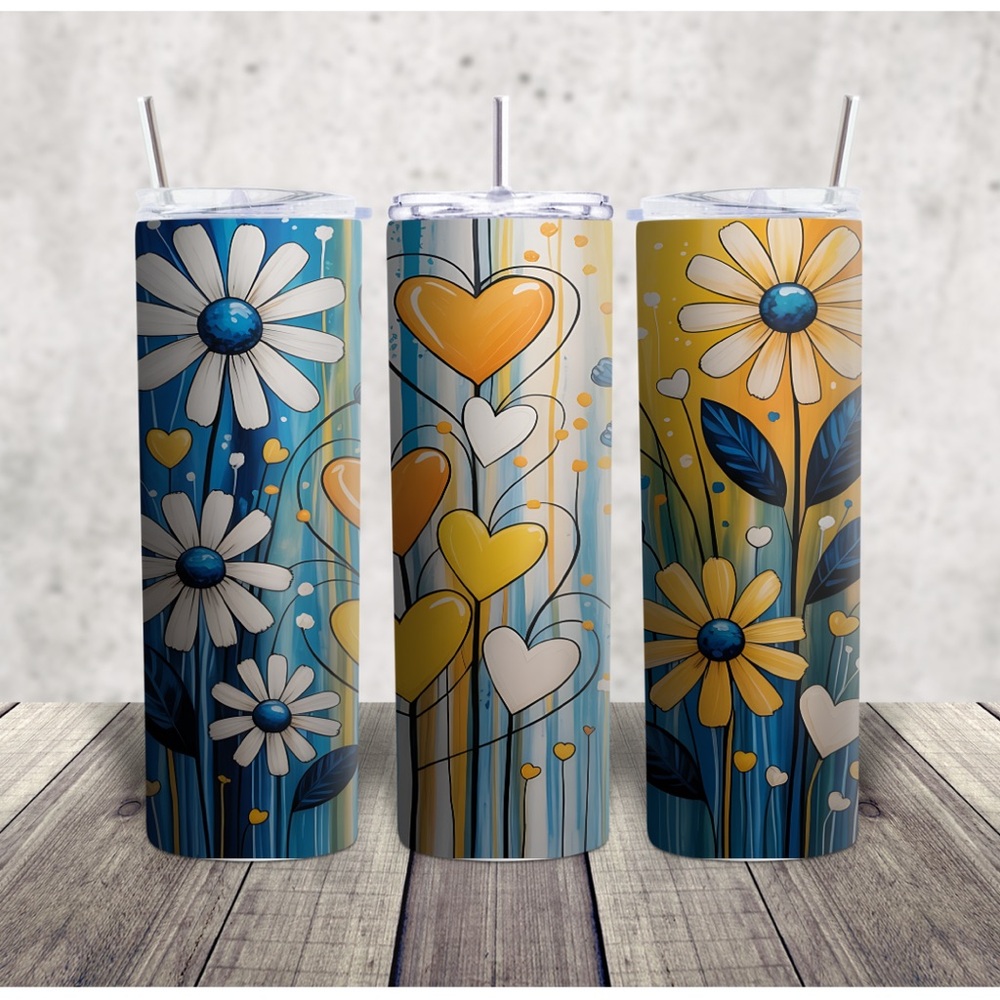 Floral and Heart Patterned Tumbler